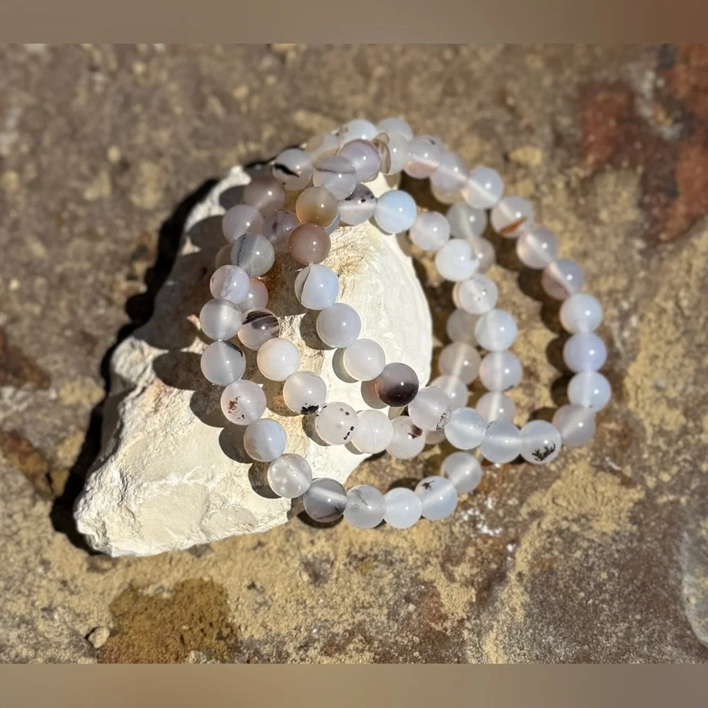 Authentic Montana Agate Precious Gemstone Crystal Beaded Stretch Bracelet - Picture 7 of 10